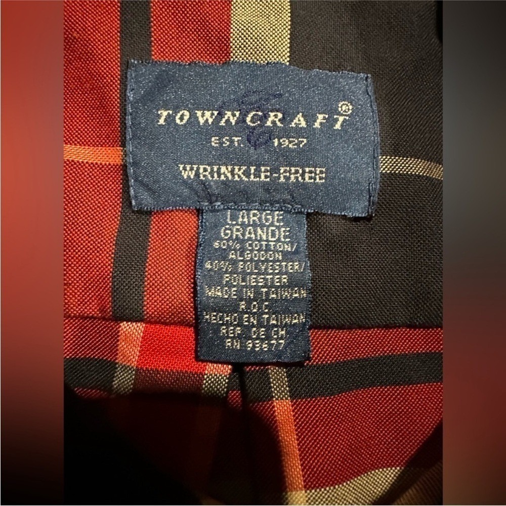 Town Craft Long Sleeve Plaid Button Up Men's Large Cotton Blend Preppy Academia - Picture 5 of 6